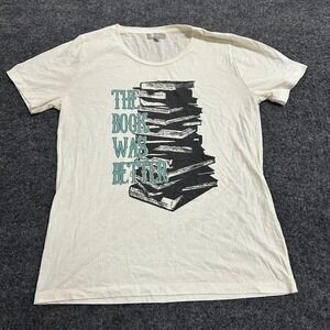 Fuego TShirt Womens Size L Cream The Book Was Better Graphic Relaxed Fit Short S